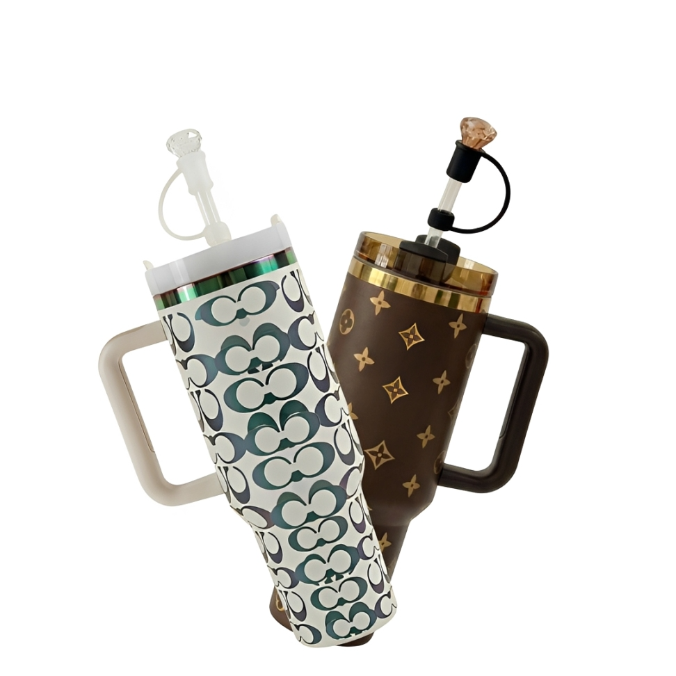 Duo de gobelets isothermes premium 1,2 L avec paille et porte-clés