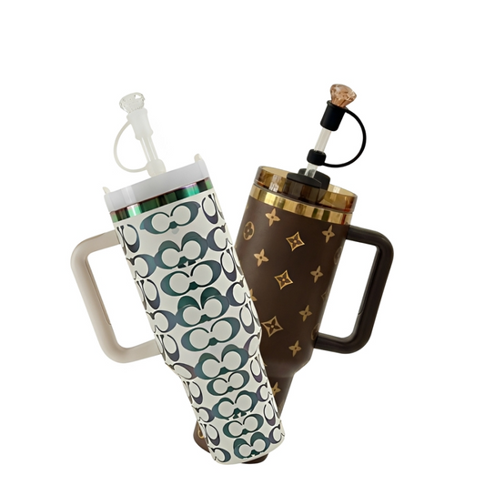 Duo de gobelets isothermes premium 1,2 L avec paille et porte-clés