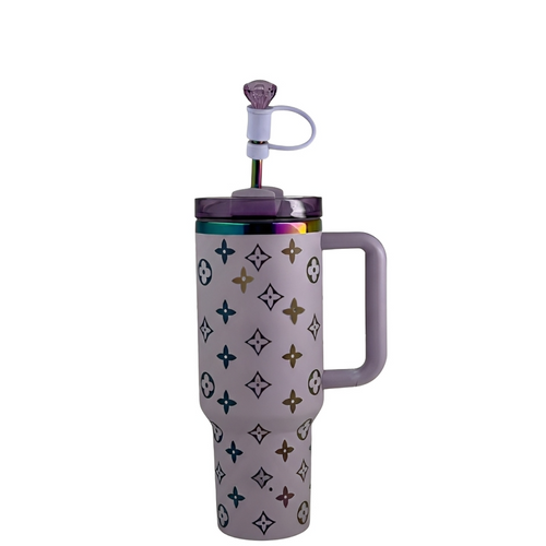 Gobelet isotherme design premium 1,2 L avec porte-clés et topper bijou - Lilas