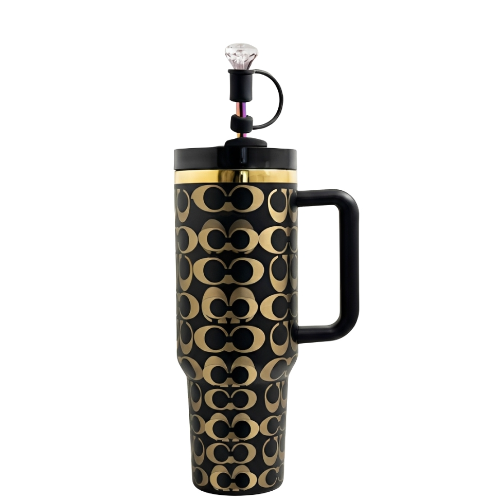 Gobelet isotherme monogramme holographique 1,2 L - Noir et doré